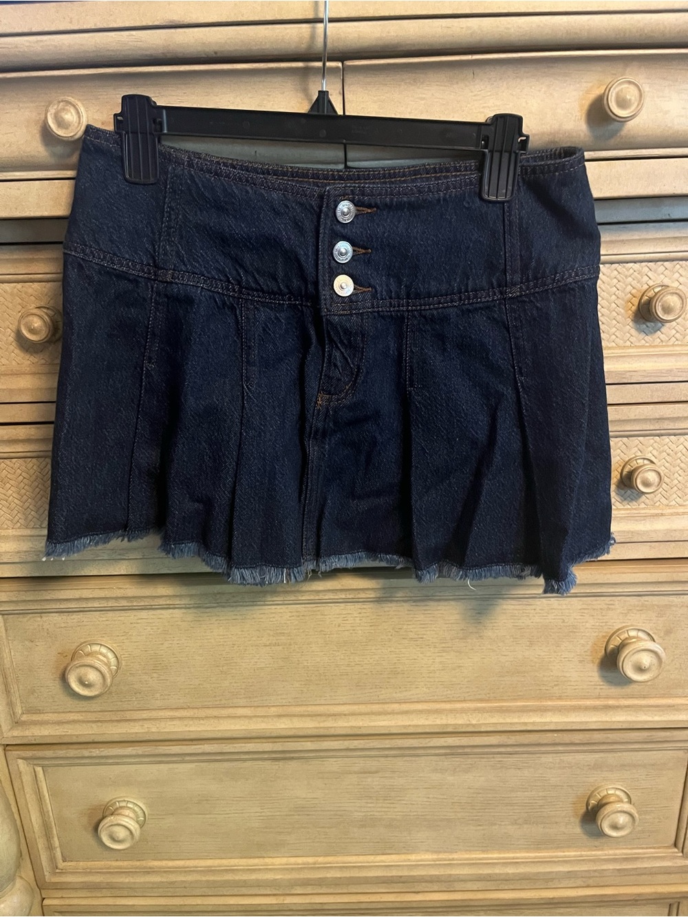 Rewash Dark Indigo High-Rise Jean Mini Skirt with Gold Logo
